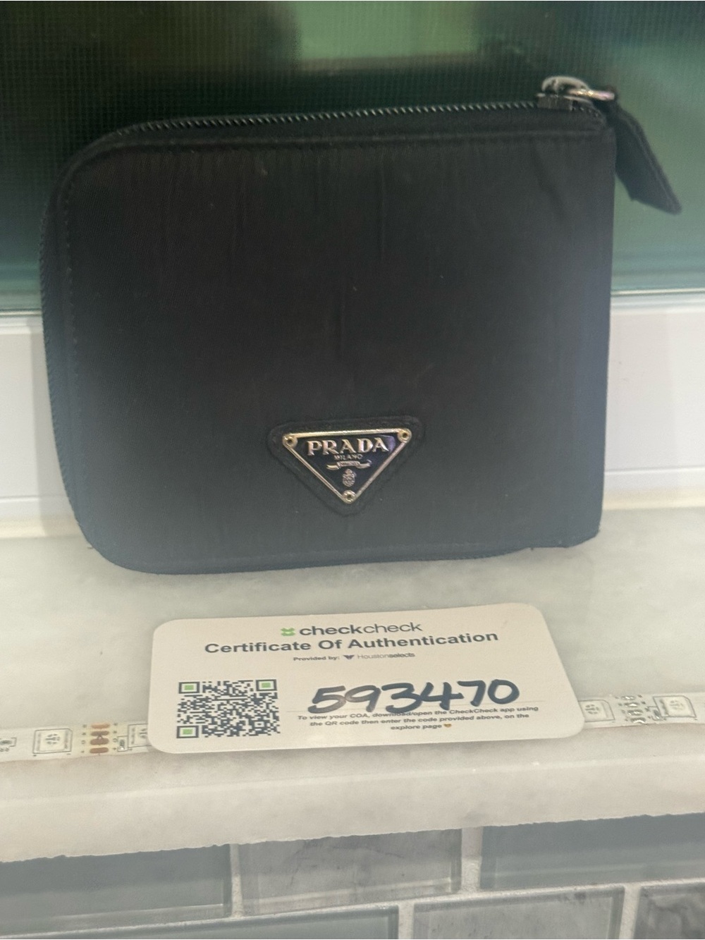 Prada Black Nylon Zip Wallet with COA